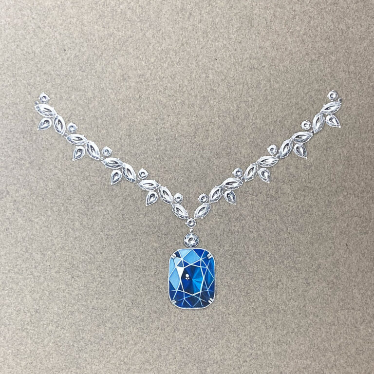 Collier diamants et saphir bleu