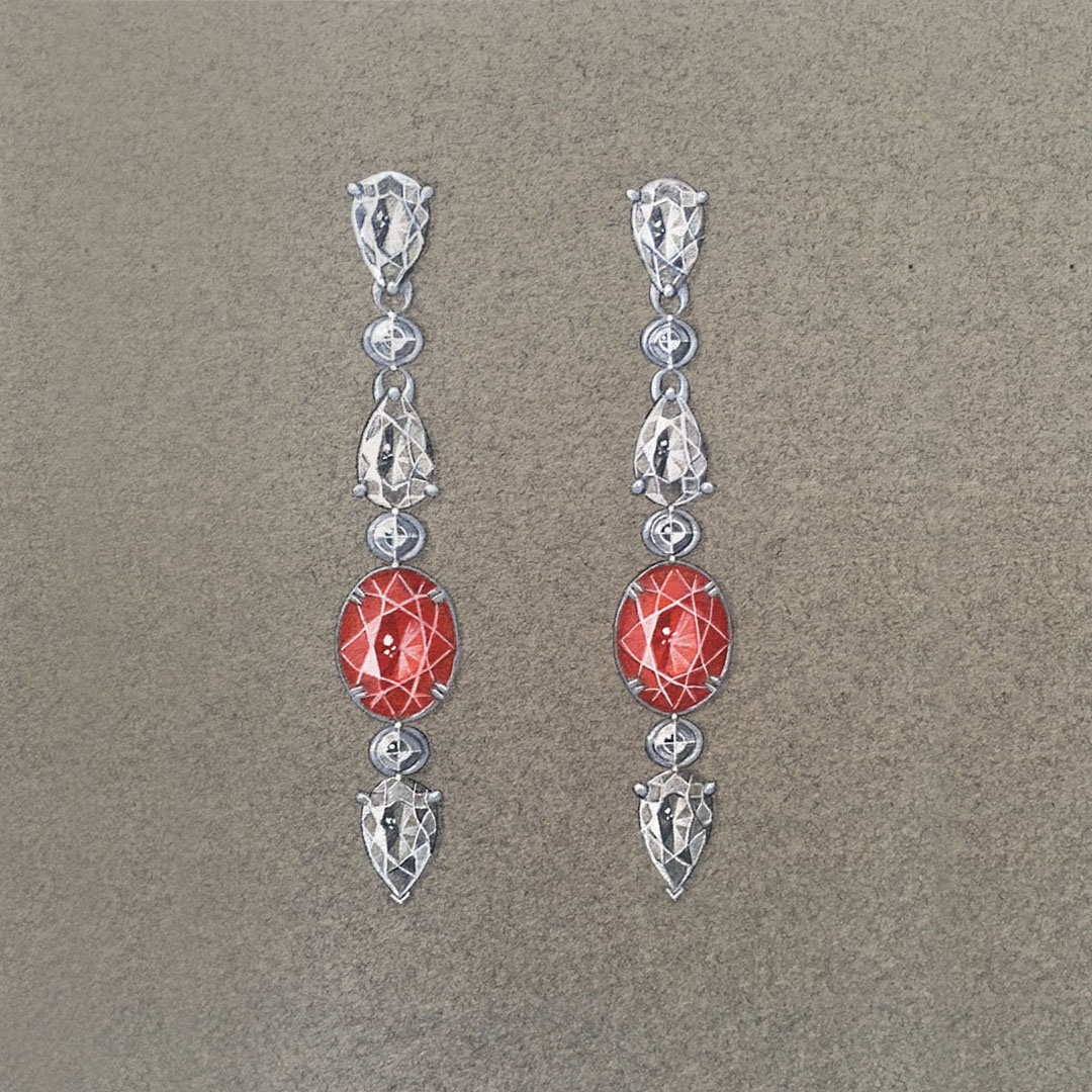 Boucles d'oreille or blanc diamant et rubis