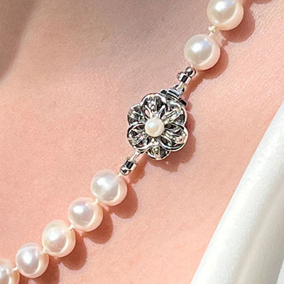 COLLIER PERLES MARIAGE FEMME NATURELLES FLEUR ARGENT