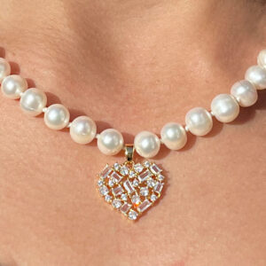 COLLIER PERLES COEUR PIERRES ENFILAGE FEMME MARIAGE