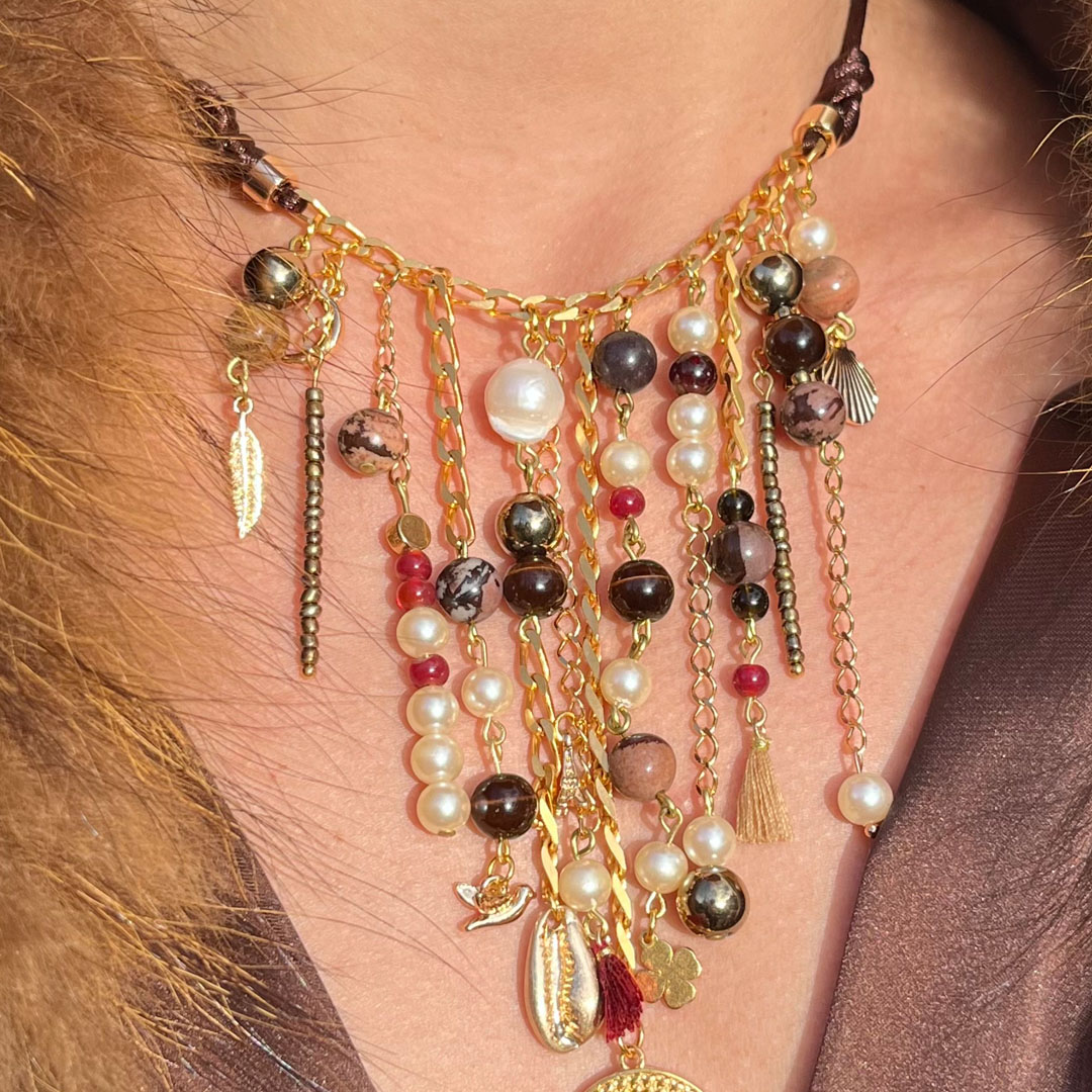 COLLIER UPCYCLING PERLES CHAINES BIJOUX