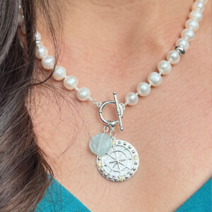 COLLIER PERLES FEMME AIGUE MARINE ENFILAGE